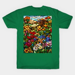 Stained Glass Colorful Mountain Flowers T-Shirt